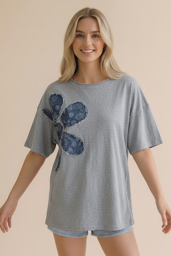 Paisley Patchwork Cactus Tee in Heather Gray