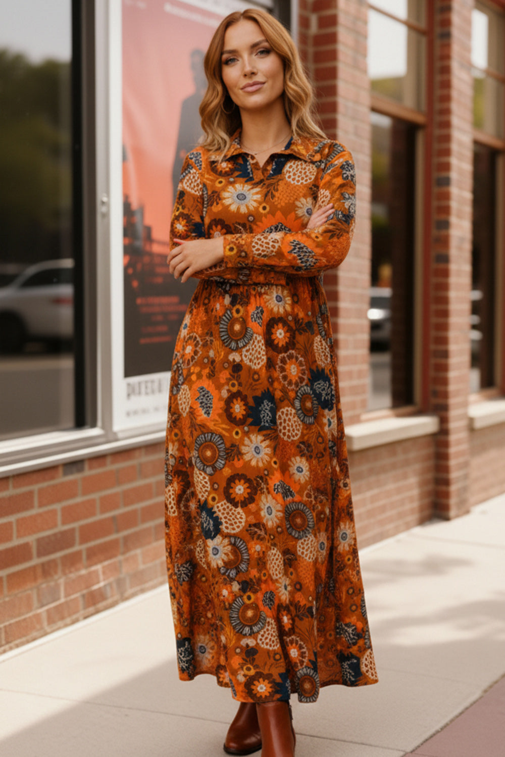 Groovy Garden Rust Maxi Dress – Bloom Drop Ship